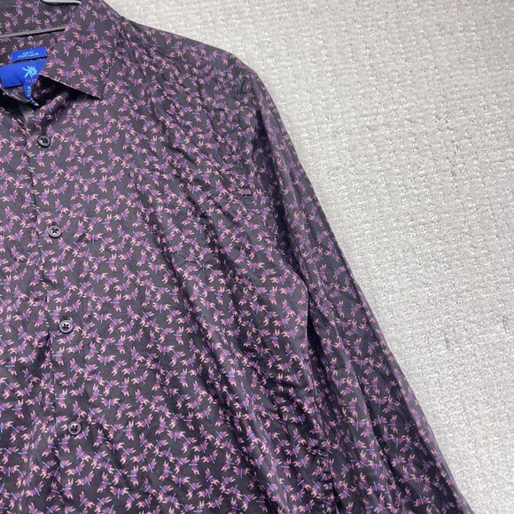 EGARA Mens Purple / Blue Firefly Bugs AOP Slim Fit Button Down Shirt Men Sz M - Picture 4 of 11